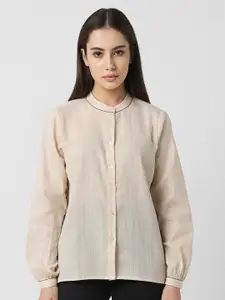 Van Heusen Woman Vertical Stripes Band Collar Pure Cotton Casual Shirt