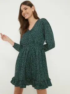 DOROTHY PERKINS Polka Dot Print Shirred Waist Wrap Style Mini Dress