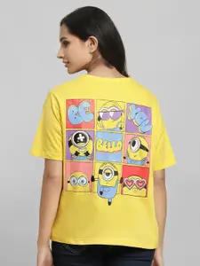 Free Authority Minions Printed Relaxed Fit Short Sleeves Pure Cotton T-shirts