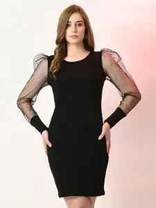 IUGA Round Neck Puff Sleeve Sheath Dress