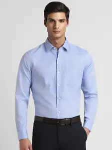 Peter England Elite Slim Fit Micro Ditsy Printed Spread Collar Pure Cotton Formal Shirt