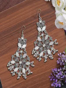 UNIVERSITY TRENDZ Silver-Plated Studded & Beaded Classic Oxidised Drop Earrings