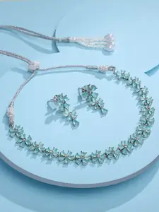 ASMITTA JEWELLERY Rhodium-Plated Cubic Zirconia-Studded Necklace & Earrings