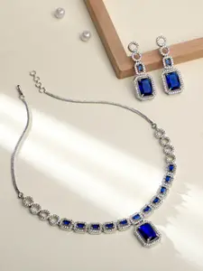 ASMITTA JEWELLERY Rhodium-Plated Cubic Zirconia-Studded Necklace & Earrings