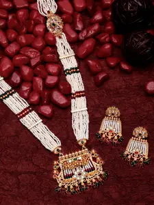 ASMITTA JEWELLERY Gold-Plated Kundan-Studded & Pearls Beaded Choker Necklace & Earrings