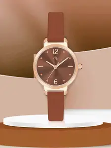 DressBerry Women Brass Dial Leather Straps Analogue Watch DB-203-Brown