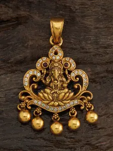 Kushal's Fashion Jewellery 92.5 Sterling Silver Gold-Plated Ruby Stone-Studded =Pendant