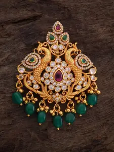 Kushal's Fashion Jewellery 92.5 Sterling Silver Gold-Plated Ruby Stone-Studded Pendant