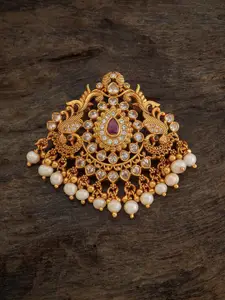 Kushal's Fashion Jewellery 92.5 Sterling Silver Gold-Plated Stone-Studded Temple Pendant
