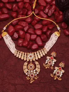 ASMITTA JEWELLERY Gold-Plated Kundan-Studded & Pearl Beaded Necklace & Earrings