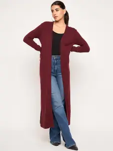 Camey Shawl Collar Long Sleeves Woolen Longline Front-Open Sweater