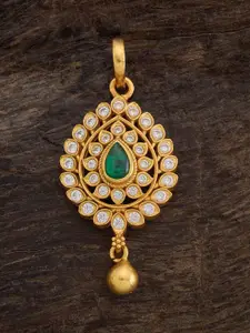 Kushal's Fashion Jewellery 92.5 Silver Gold-Plated Stone-Studded & Beaded Temple Pendant