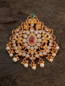 Kushal's Fashion Jewellery 92.5 Silver Gold-Plated Stones-Studded & Beaded Temple Pendant