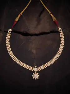 Kushal's Fashion Jewellery 92.5 Pure Silver Gold-Plated Temple Necklace