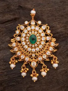 Kushal's Fashion Jewellery 92.5 Pure Silver Gold-Plated Stones-Studded Temple Pendant