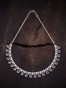 Kushal's Fashion Jewellery Rhodium-Plated Cubic Zirconia Studded Necklace