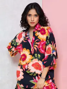 Rhe-Ana Floral Printed Shirt Style Top