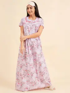 Sweet Dreams Purple Floral Printed Pure Cotton Maxi Nightdress