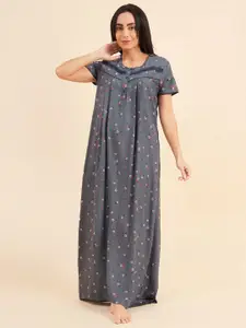 Sweet Dreams Floral Printed Round Neck Short Sleeves Pure Cotton Maxi Nightdress