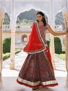 Geroo Jaipur Floral Printed Pure Cotton Ready to Wear Lehenga & Blouse With Dupatta