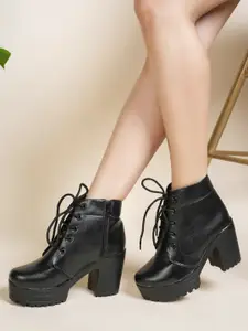 The Roadster Lifestyle Co. Women Black Heeled Mid-Top Chunky Boots