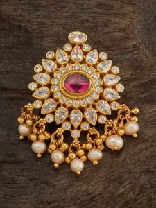 Kushal's Fashion Jewellery 92.5 Sterling Silver Gold-Plated Stone-Studded Temple Pendant