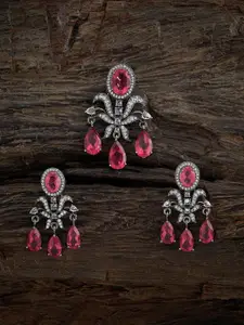 Kushal's Fashion Jewellery Rhodium-Plated CZ-Studded Pendant Set