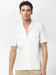 RARE RABBIT Slim Fit Cuban Collar Cotton Casual Shirt