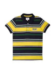 Pepe Jeans Boys Striped Polo Collar Regular Fit Cotton T-shirt