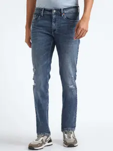 Flying Machine Men Straight Fit Mid-Rise Mildly Distressed Light Fade Stretchable Jeans