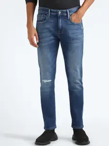 Flying Machine Men Tapered Fit Low Distress Light Fade Stretchable Jeans