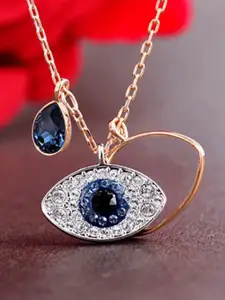 MEENAZ Stainless Steel Rose Gold Plated American Diamond Studded Chain With Pendant