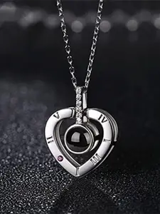 MEENAZ Silver-Plated Heart Pendant With Chain