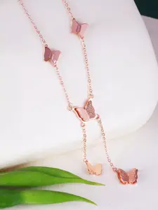 MEENAZ Stainless Steel Rose Gold Plated Butterfly Pendant & Chain