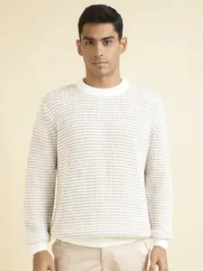 Andamen Open Knit Round Neck Long Sleeves Cotton Pullover Sweaters