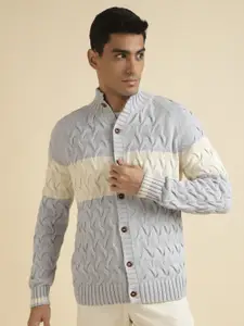Andamen Self Design Cable Knit Cotton Cardigan Sweater