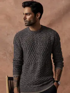 Andamen  Cable Knit Self Design Round Neck Cotton Pullover Sweater