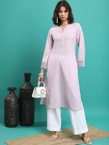 Vishudh Lavender Floral Embroidered Pastels Straight Kurta