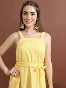 Vishudh Self Design A-Line Midi Dress With Belt