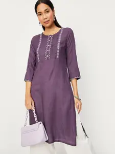 max Ethnic Motifs Yoke Design Round Neck Straight Kurta