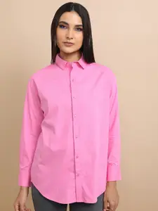 Tokyo Talkies Pink Oversized Cotton Casual Shirt