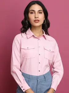 Tokyo Talkies Pink Spread Collar Casual Shirt
