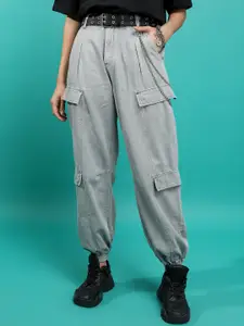 Tokyo Talkies Women Grey Low-Rise Cotton Cargo Jogger