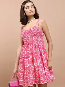 KETCH Pink Floral Print Halter Neck Fit & Flare Dress
