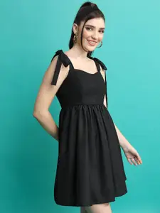 Tokyo Talkies Black Shoulder Strap A-Line Mini Dress