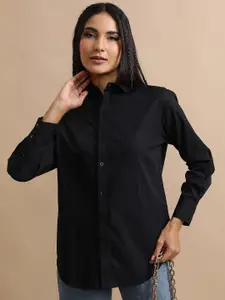 Tokyo Talkies Black Oversized Cotton Casual Shirt
