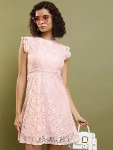 Tokyo Talkies Self Design Flutter Sleeve Fit & Flare Dress