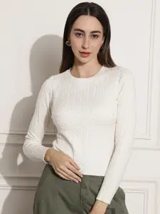 NoBarr Cable Knit Crop Acrylic Pullover