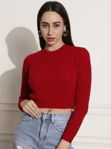 NoBarr Ribbed Round Neck Crop Pullover