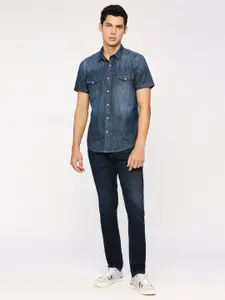 Pepe Jeans Faded Spread Collar Short Sleeve Cotton Casual Shirt
